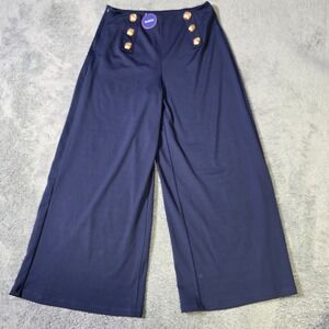 SweatyRocks Womens Medium Sailor Pants Navy Blue Wide Leg High Waist Gold Button